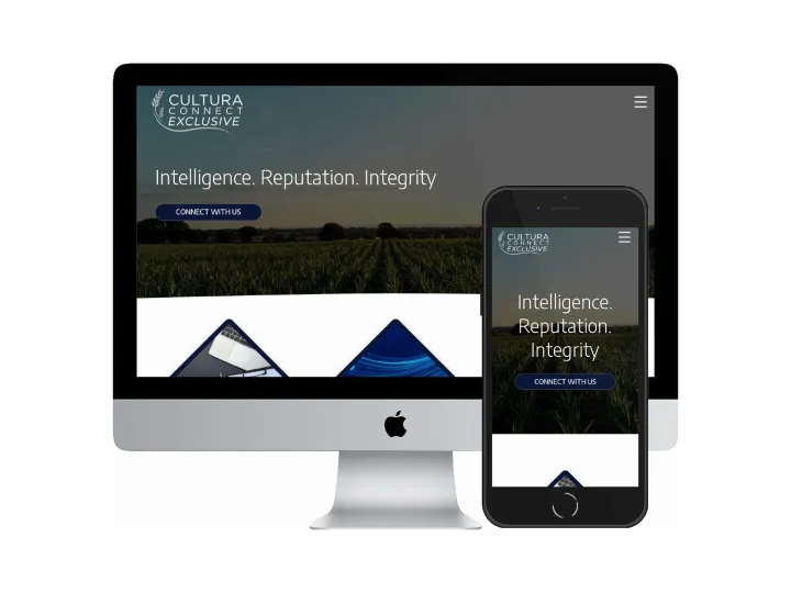 Desktop and mobile screenshots of the Cultura Connect Exclusive website