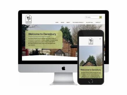 Desktop and mobile screenshots of the Daresbury Parish Council website