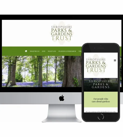 Desktop and mobile screenshots of the Shropshire Parks & Gardens Trust website