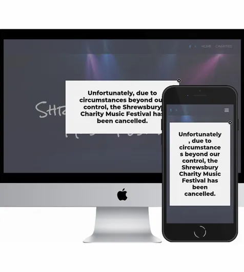 Desktop and mobile screenshots of the Shrewsbury Charity Music Festival website