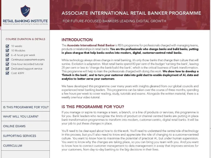 Retail Banking Institute – Associate International