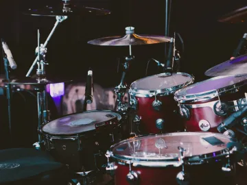 Drum set on stage ready for a performance