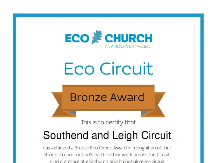 Southend and Leigh Eco-Circuit-Bronze Award Certif