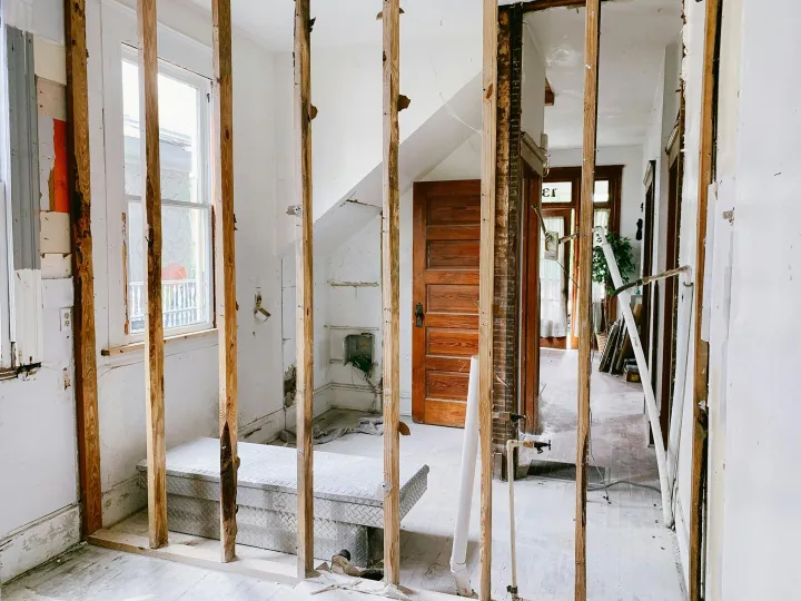 Interior view of a home under renovation with