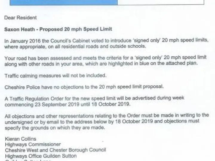 Saxon Heath Speed Limit 20mph Letter PhotoScan