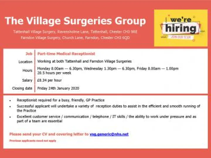 VSG Reception Advert Jan 2020