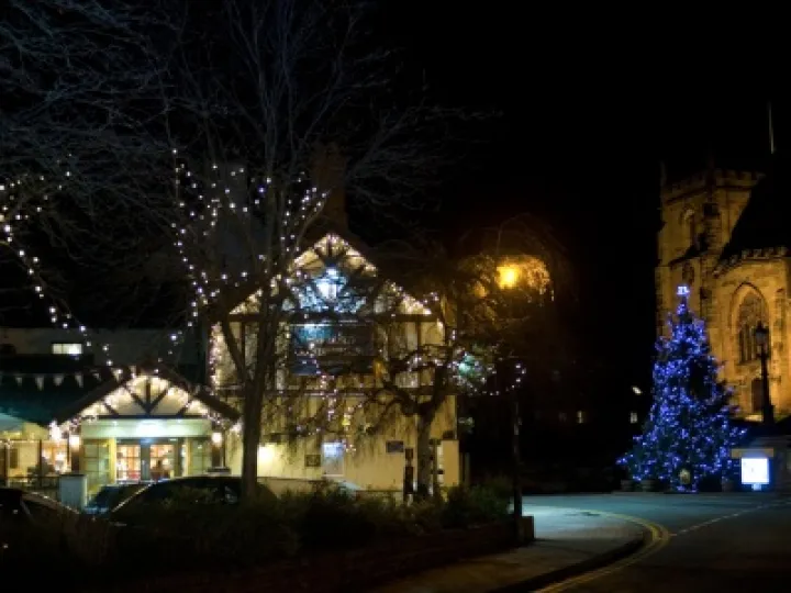Audlem in Christmas lights