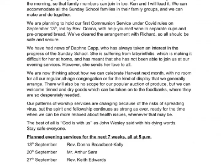 Swanbourne Chapel Newsletter September 2020