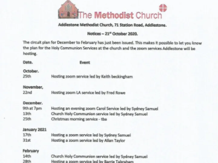 October '20 Church Notices