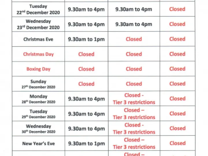 christmas opening hours 2020