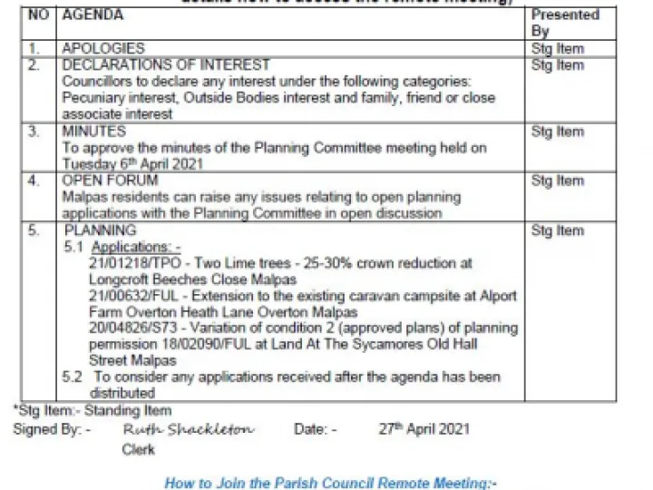 Planning Committee Agenda 4th May