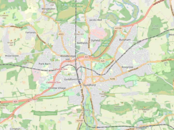 Map showing the location of Merrow Methodist Church