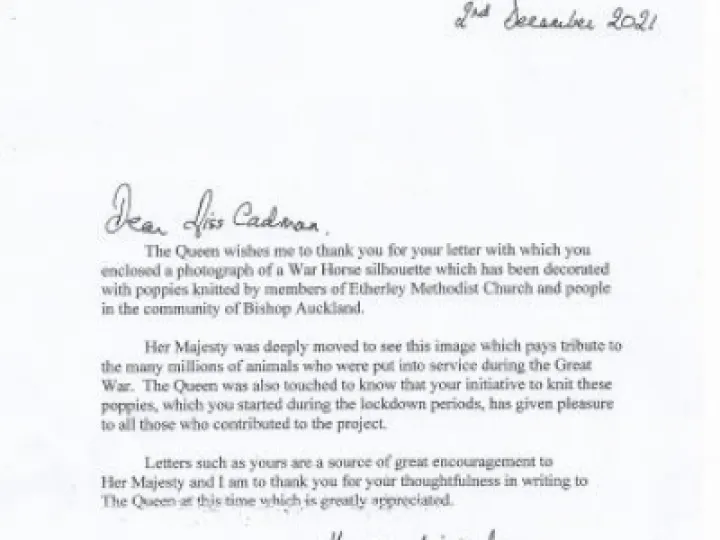 Etherley letter rom Queen December 2021 Poppies