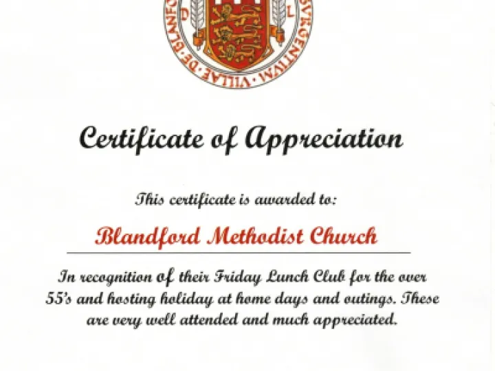 Blandford certificate of appreciation