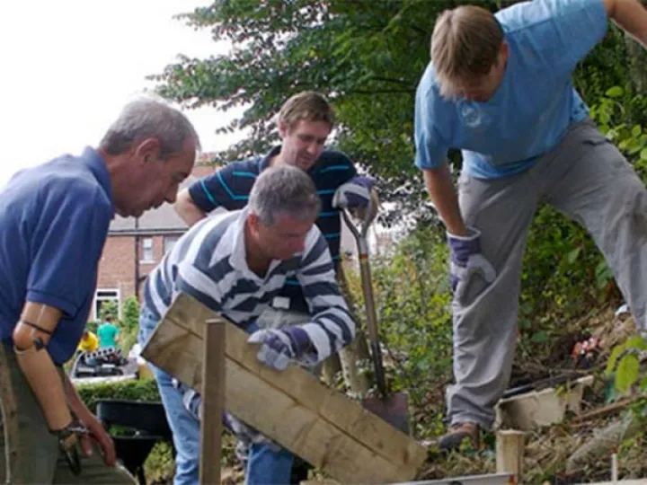 Group working outdoors