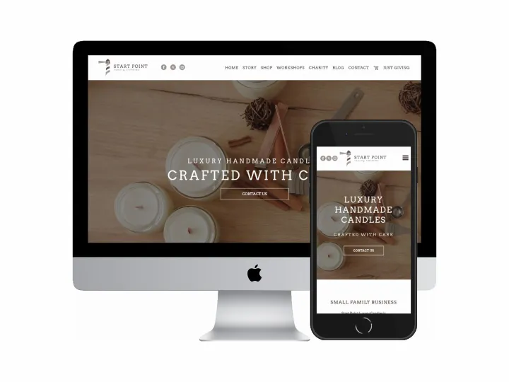 Desktop and mobile screenshots of the Start Point Luxury Candles website