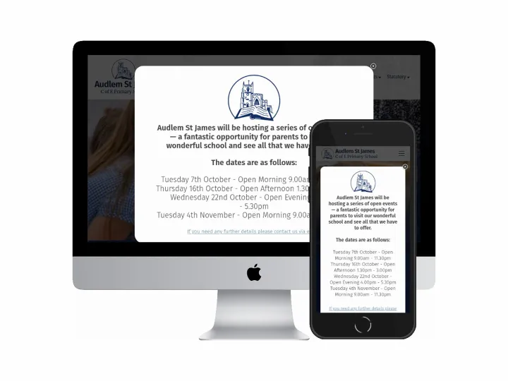 Desktop and mobile screenshots of the Audlem St James website