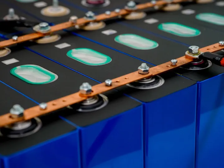 An array of solar-power battery storage units