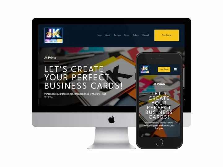 Desktop and mobile screenshots of the JK Prints website