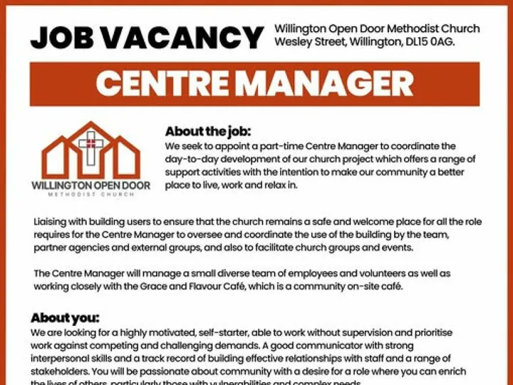 Willington Centre Manager Vacancy Dec 2024