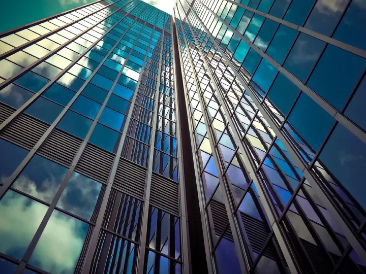 Architecture, skyscraper, glass facades, modern, facade, sky, building, düsseldorf, city, modern architecture, glass, modern building, glass front, windows, glass windows, reflection, exterior, perspective, office building, urban, high, downtown, low angl