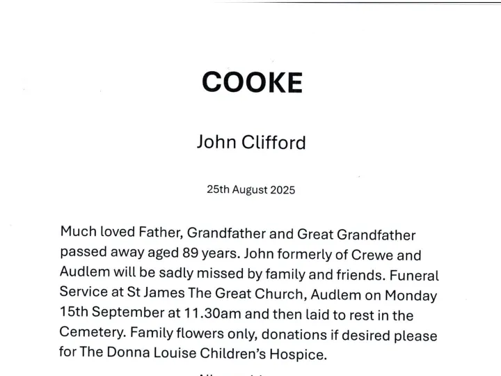 John Cooke Funeral Notice