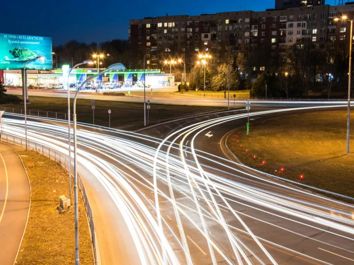 A dynamic city night scene showcasing light